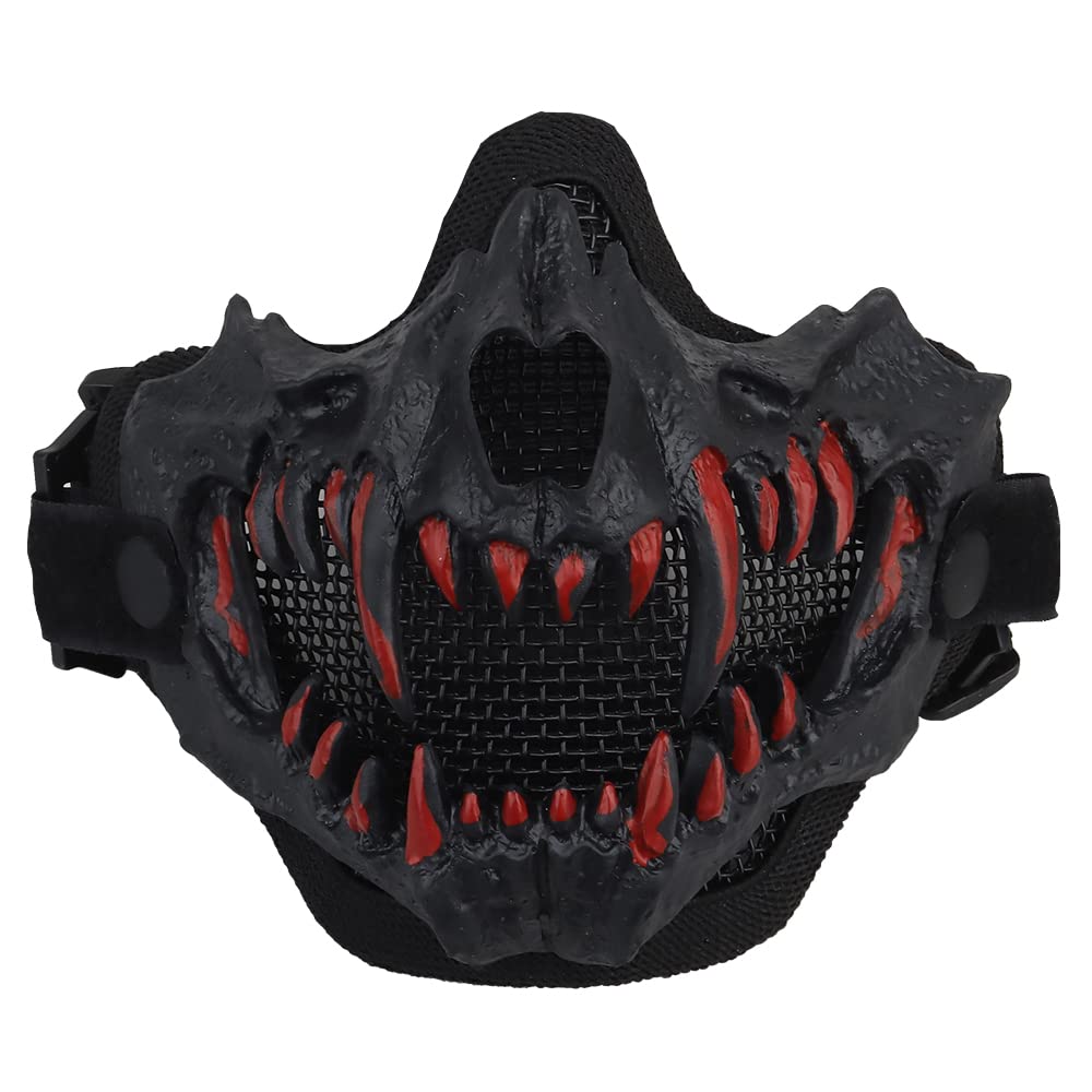 ATAIRSOFT Skeleton Skull Devil Half Face Tactical Airsoft Mask w/Two Layers for Hunting Masquerade Party Cosplay Props Cool Halloween (Standard Version, 01-BK)