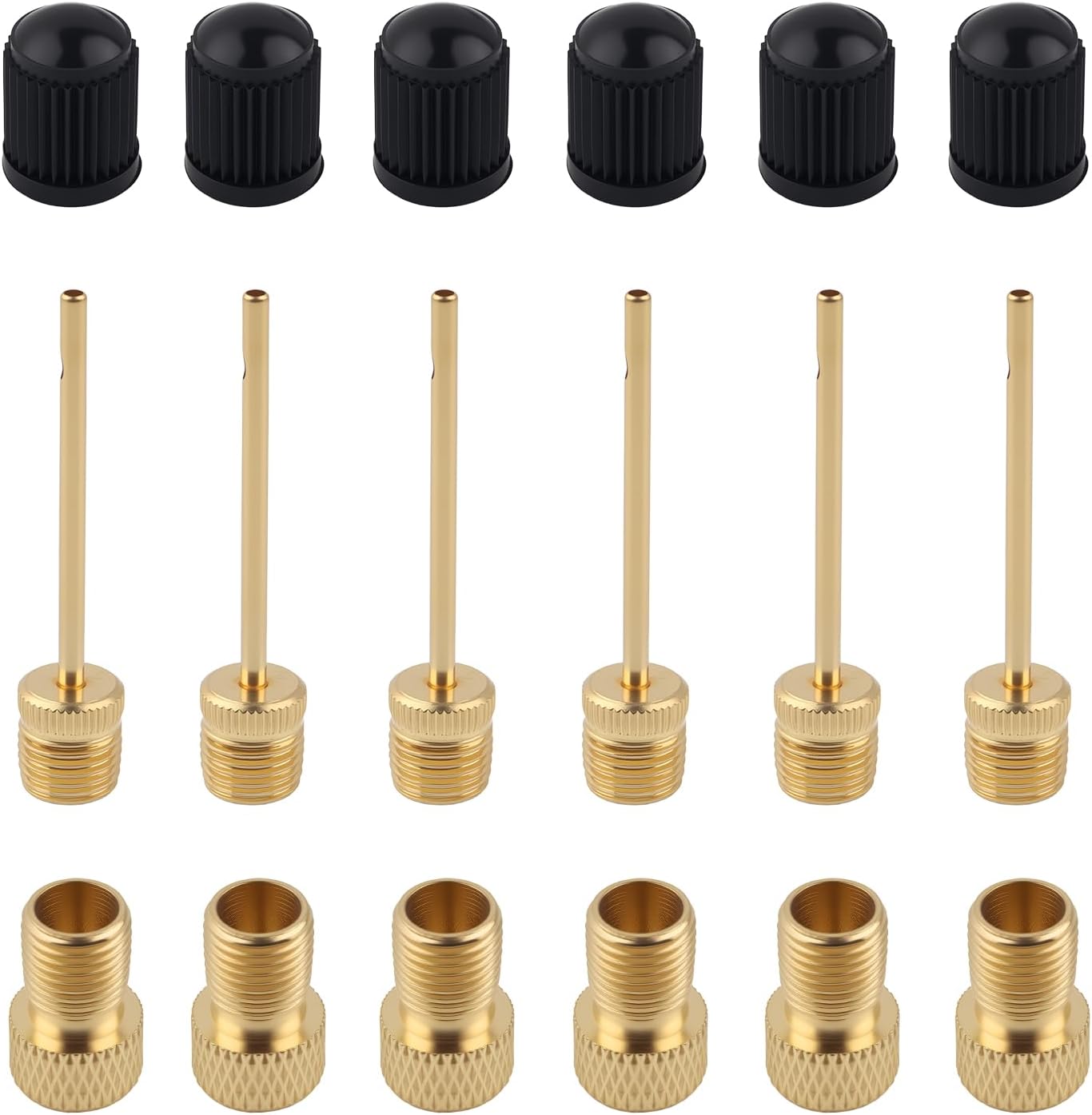 Skiennix Presta Valve Adaptor Kit - 6 Pack Schrader to Presta Valve Converters with Tire Valve Caps & Needles