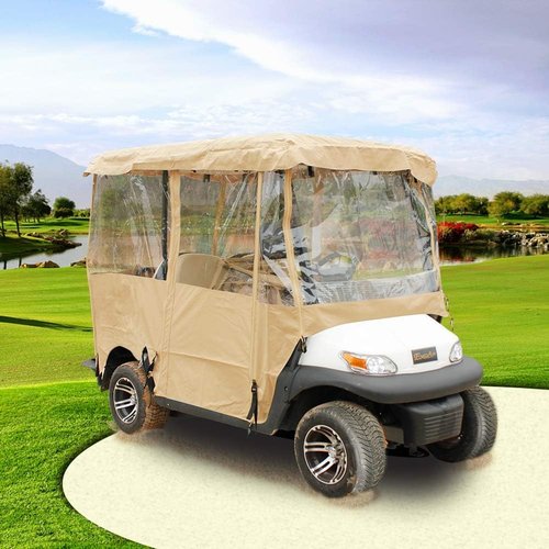 LOVE·FEEL Golf Cart Covers 4 Passenger, 300D High Duty Golf Cart Cover with 6 Zipper, 4-Side Transparent PVC Windows, for EZGO Yamaha Club Cart, with Storage Bag