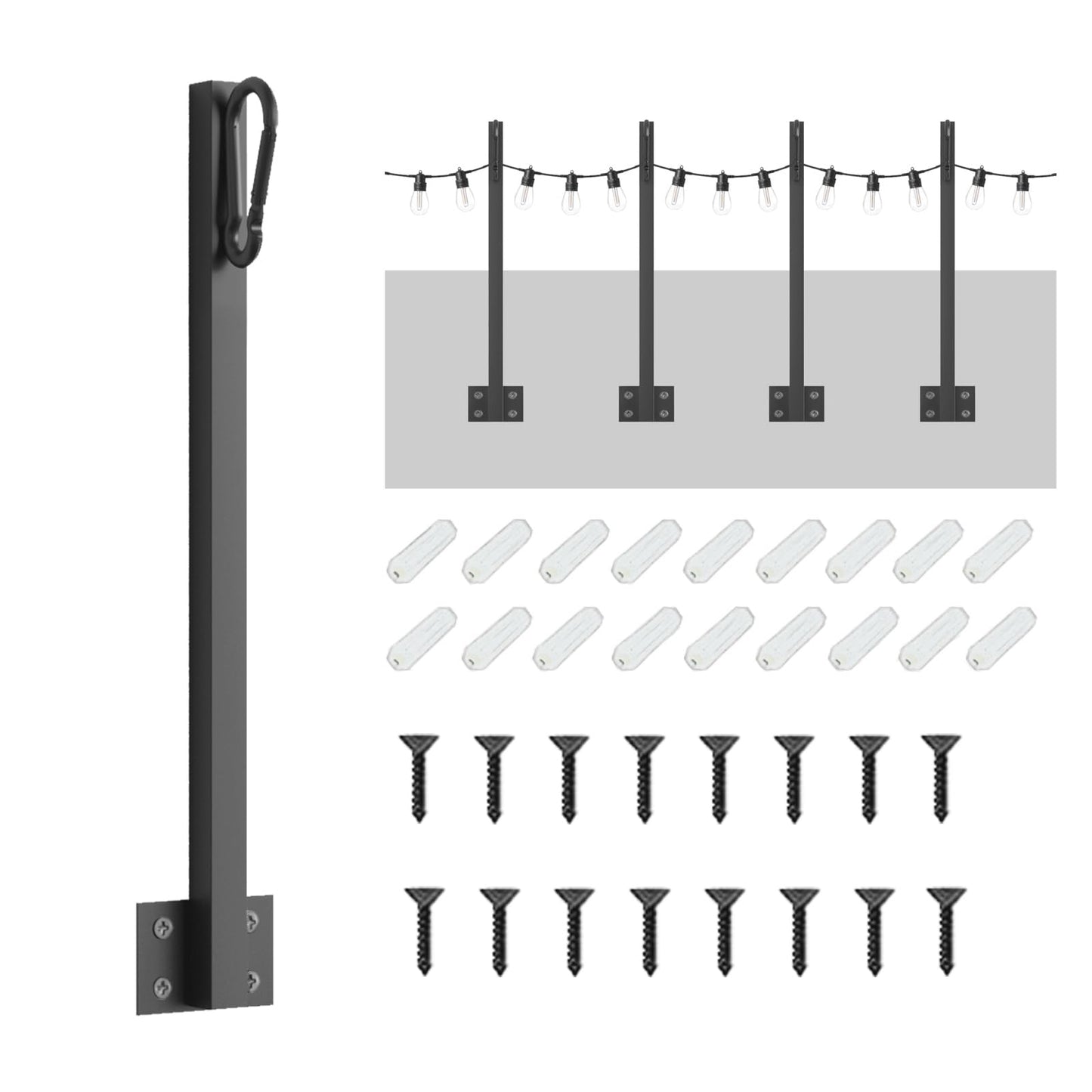 IBCXBIO 4 Pack String Light Poles,Hanging Light Poles for Outdoor String Lights, Metal Suspension String Light Poles with Carabiner,Hanging Light Poles for Deck Fence Garden Backyard Wall Bistro