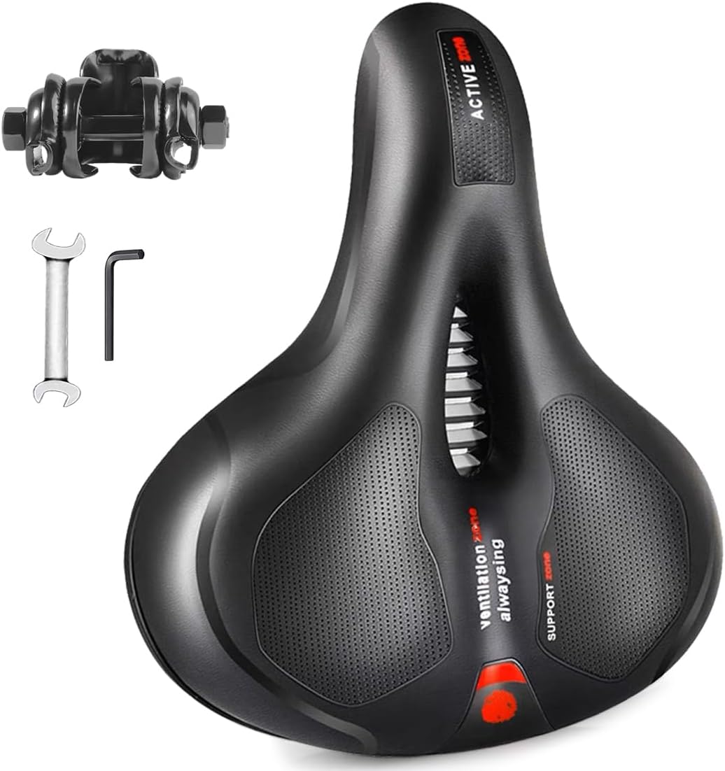 TOPCABIN Comfort Bike Saddle - Waterproof Wide Replacement Seat with Dual Shock Absorption & Memory Foam