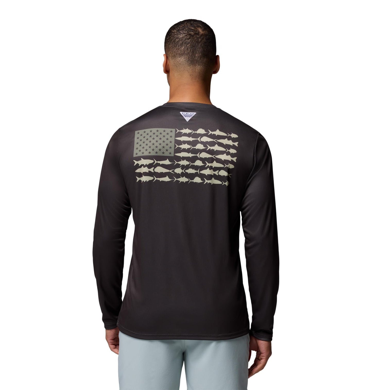 Columbia Mens Terminal Tackle PFG Fish Flag Long Sleeve, Shark/Cypress, Medium