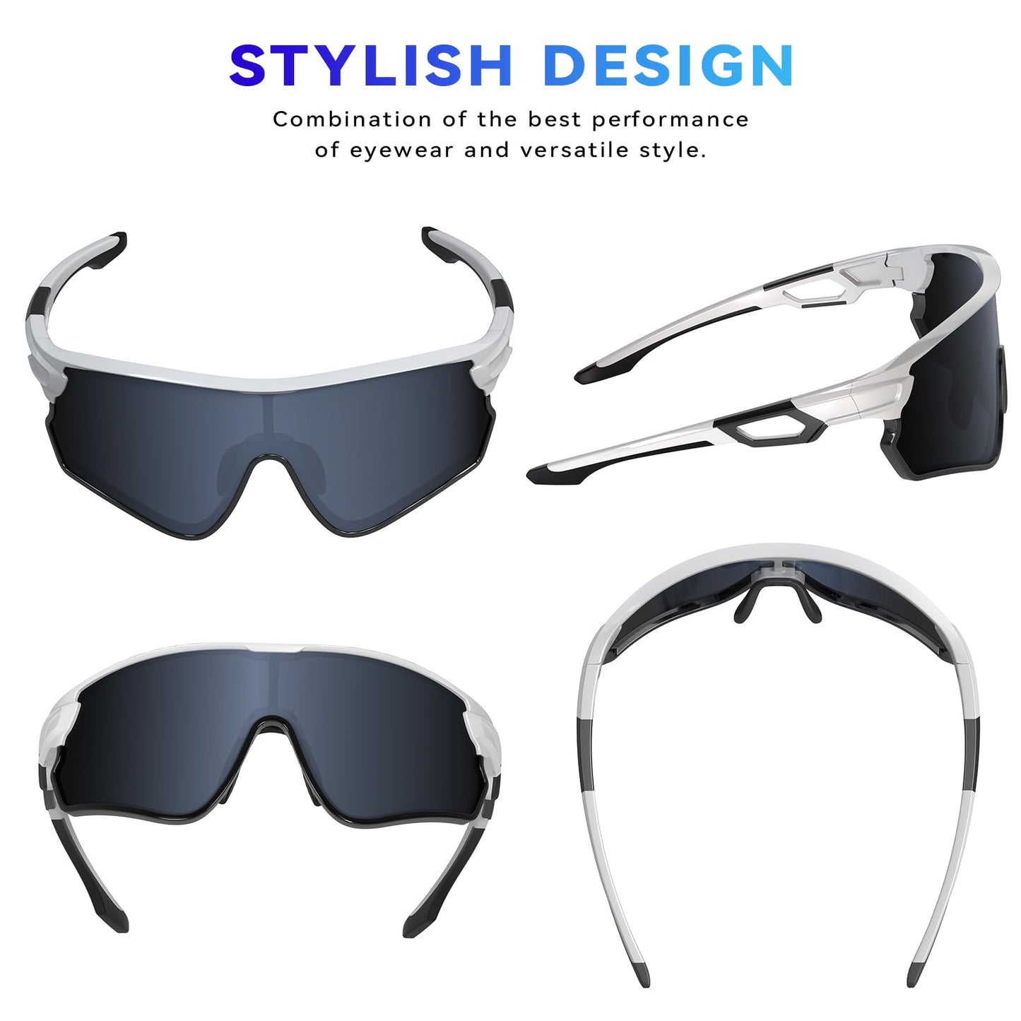 BEACOOL Polarized Sports Sunglasses for Men Women Running Baseball Cycling Driving Fishing Golf Motorcycle UV400 Sun Glasses (Full Frame, GlossyWhite Grey)