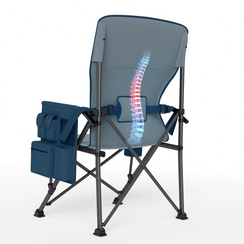 Timber Ridge Oversized Folding Camping Chair with Lumbar Support Adjustable High Back Heavy Duty for Adults Support up to 500lbs with Cup Holder, Cooler Bag, Side Pocket, Blue