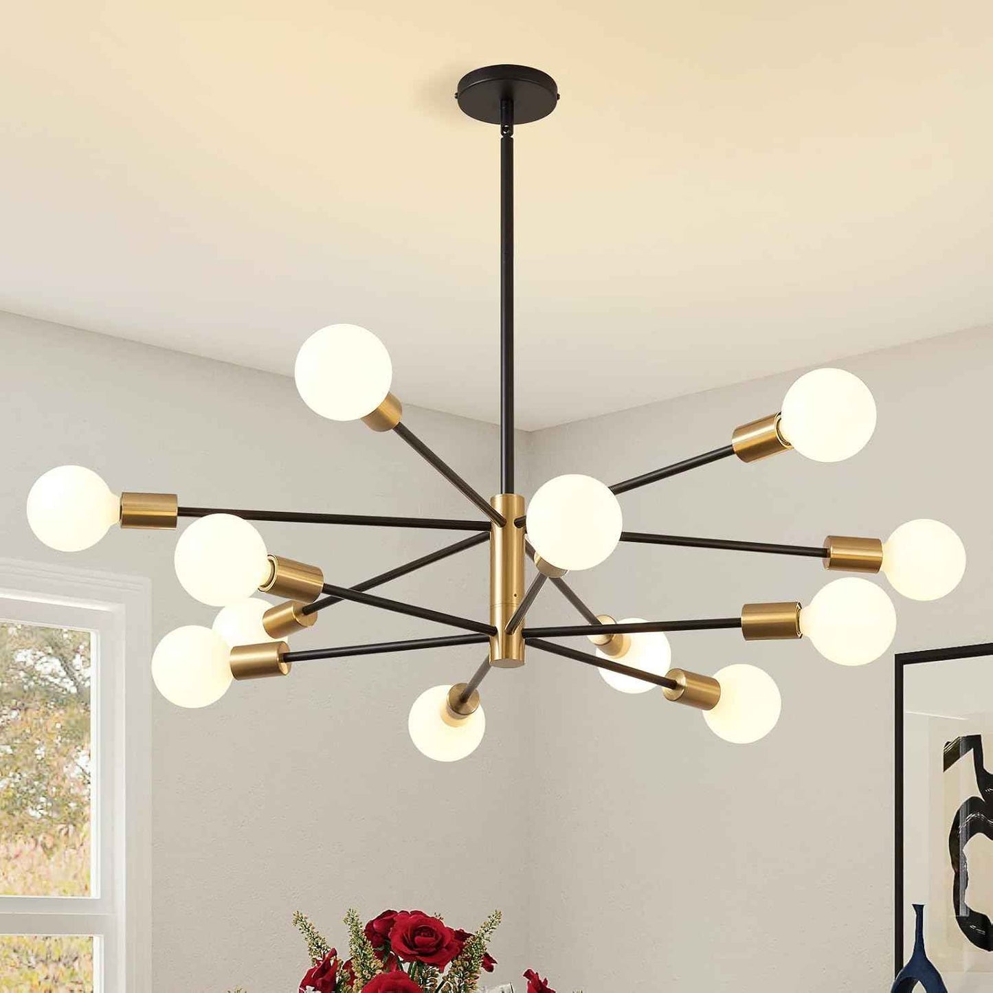 8-Light Gold Sputnik Chandelier - Modern Adjustable Ceiling Light for Dining Room, Kitchen & Foyer