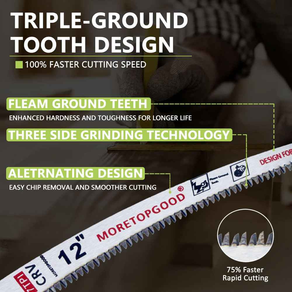 MORETOPGOOD 12” Arc Edge Reciprocating Saw Blade, 7TPI Japanese Teeth with Curved Edge Wood Pruning Saw Blades for Tree Trimming, Wood Cutting (3 Pack)