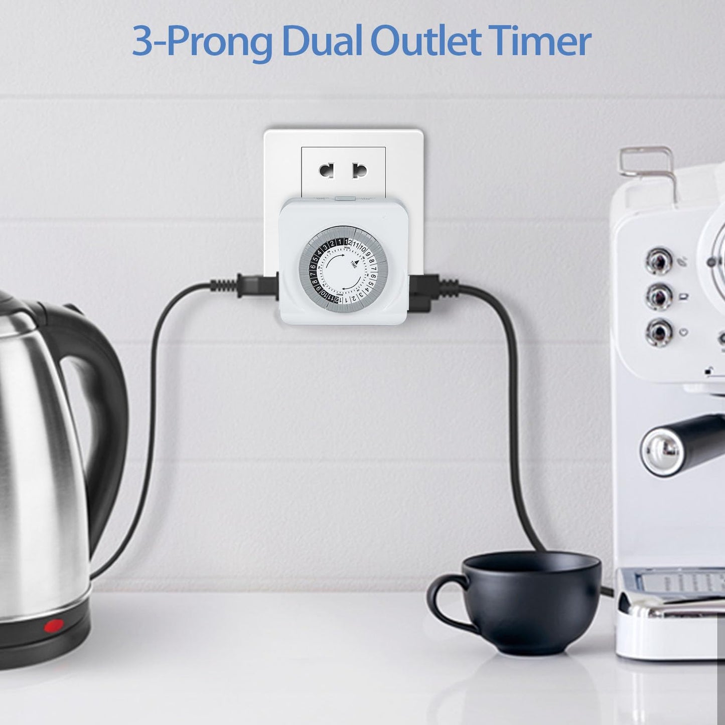 C-GLNKY 24-Hour Mechanical Timer for Electrical Outlets, Dual 3-Prong Outlets, 30-Minute Intervals, for Room Lights and Home appliances, 125V 15A, ETL Certified