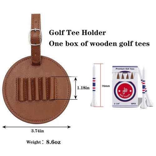LH90H Golf Tee Holder for Bag, Golf Tee Carrier with 10 PCS Wooden Golf Tees 2-3/4 inch, Golf Accessories for Men and Women, Golf Bag Accessory and Golf Gift (Brown)