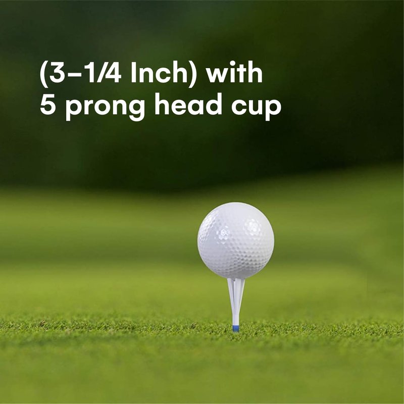 Noa Store 3 1/4" Tee Golf - White and Blue Plastic Golf Tees for Driver - Golf Accessories for Men - 5-Prong Head Cup - Low Friction - Low Resistance Tip - Pack These in Your Golf Bags - Pack of 150