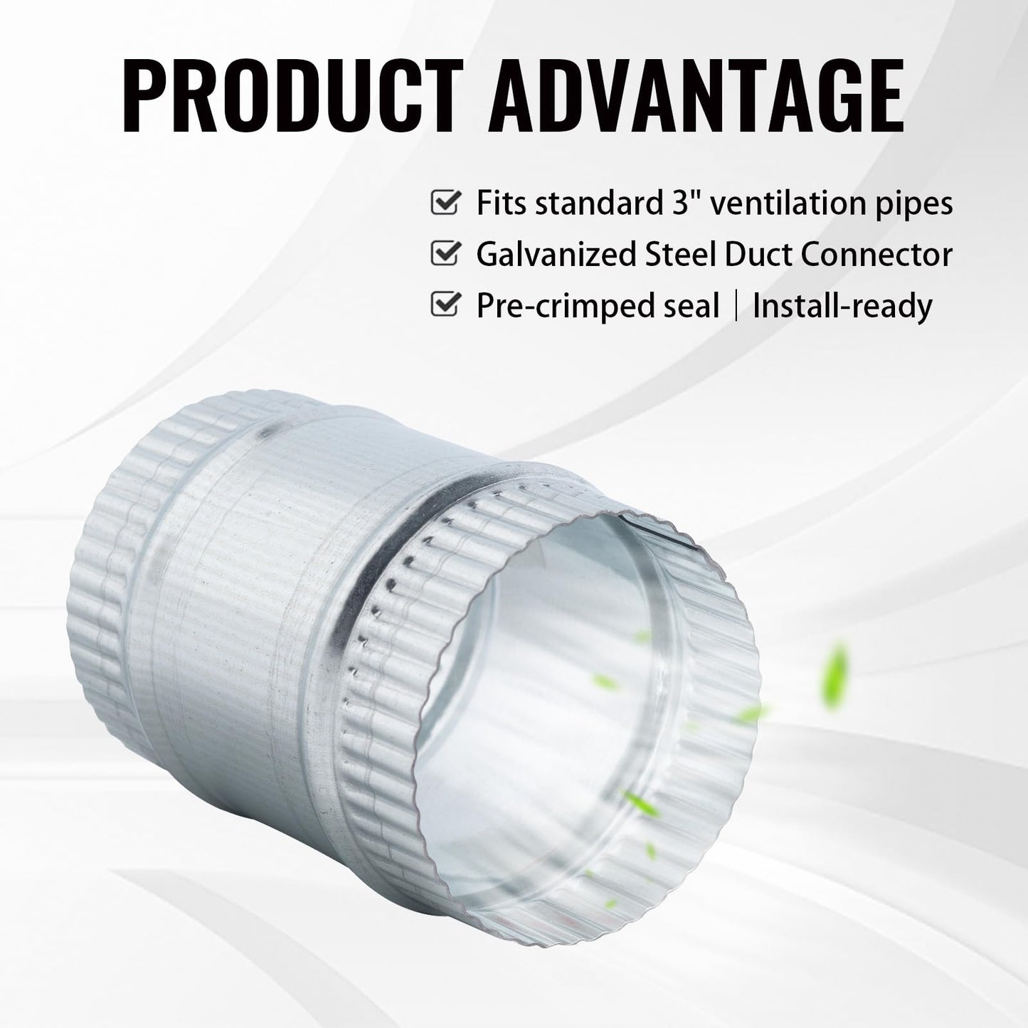 ZOWZEA 3 Inch Round Galvanized Steel Duct Connector - Metal Ventilation Pipe Coupler - Dryer Vent Hose Extension - HVAC Ducting Coupling for Straight Connection