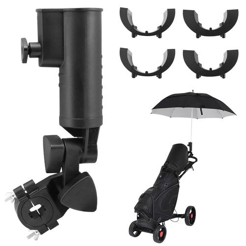 BangBoom Golf Push Cart Umbrella Holder, Adjustable Golf Trolley Umbrella Clamp Stand, Universal Umbrella Attachment for Chair Stroller Wheelchair Fishing Bike Beach (Black)