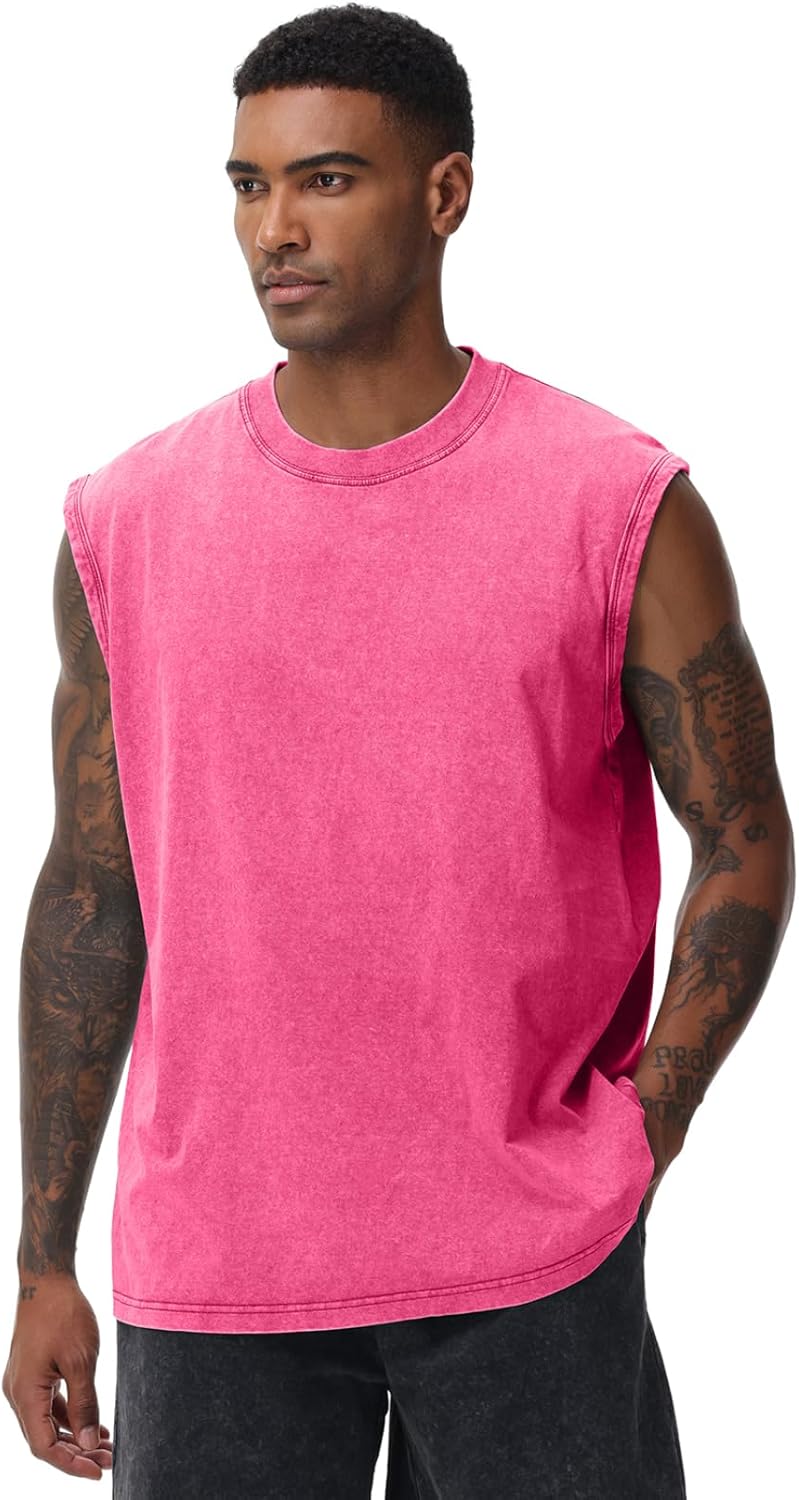Skiennix Men's Workout Tank Tops - Sleeveless Muscle Shirt for Gym & Running - Acid Wash Loose Fit Tee