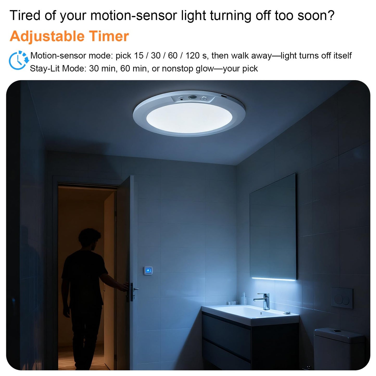 APCENS Ultra-Thin Rechargeable Motion Sensor Ceiling Light with Remote, 8000mAh Battery, Dimmable, Timer, 5 Color Temperatures, Magnetic Ceiling/Wall Mount for Stairs, Closet, Hallway(1, 7.5inch)