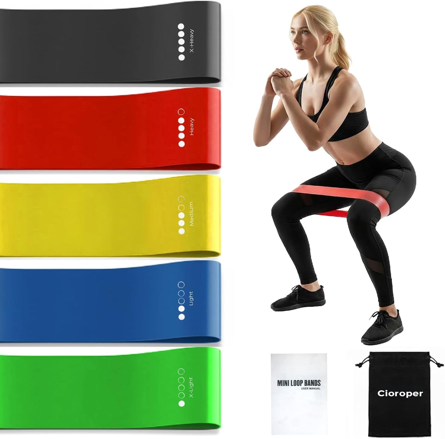 Skiennix Resistance Bands - Versatile Workout Loop Bands Set for Men & Women | 5-Piece Kit for Stretching, Pilates, Yoga, and Physical Therapy