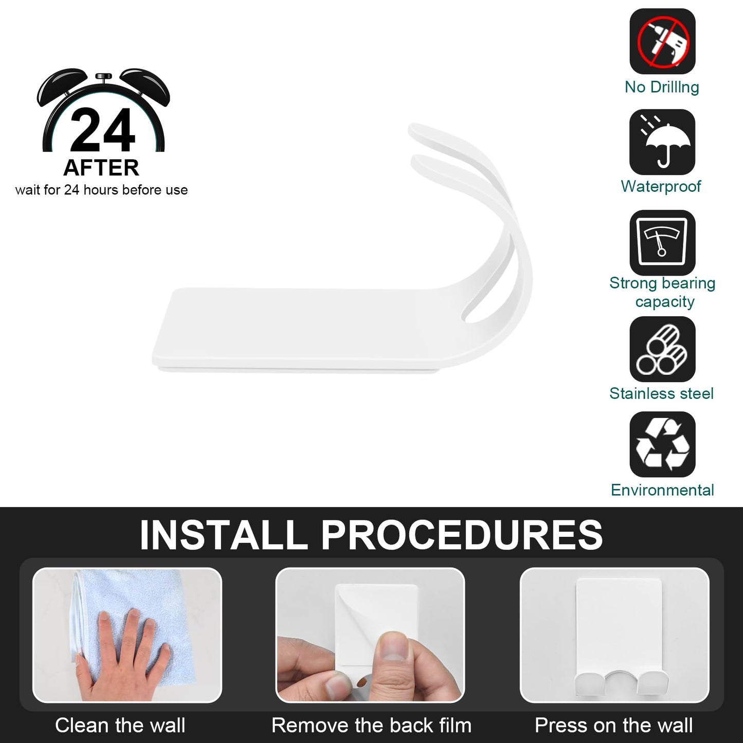 CGBE 4 Pack Shower Hooks - Self Adhesive Shaver Holder Hanger for Bathroom, Damage Free Wall Hooks for Razor, Loofah Sponge - White