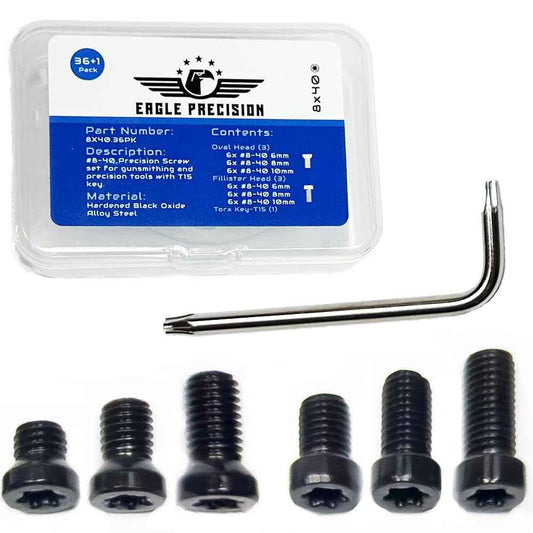 Eagle Precision #8-40 Screw Set | 36 Pcs of 8-40 Screws: 6mm, 8mm, 10mm for Precision Tools, Plates, and Mounts | Includes Oval & Standard Heads, Torx Key