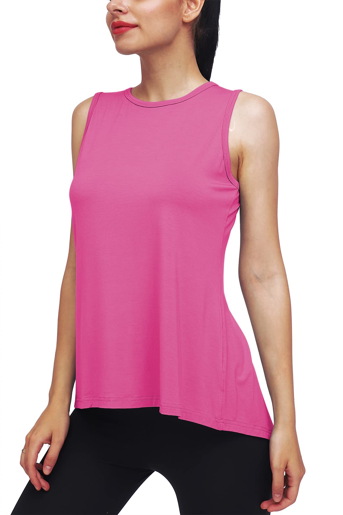Mippo Workout Tops for Women Yoga Shirts Mesh Tie Back Tank Workout Tennis Shirts Sport Clothes Active Wear Fuchsia L