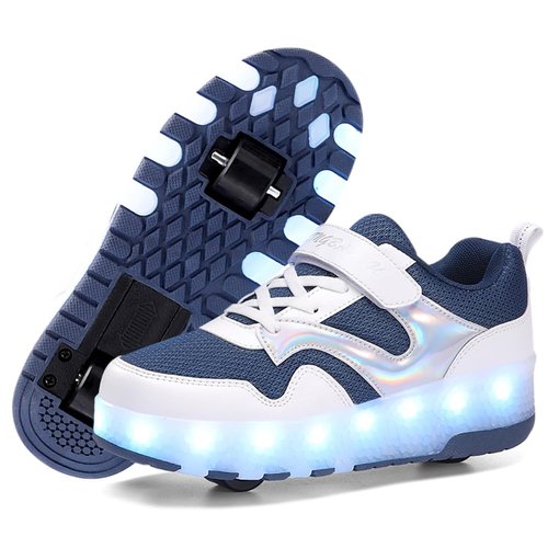 HANSYBAY Girls Roller Shoes LED Lights Up Sneakers with Wheels Removable Roller Skates Boys Beginners Trainers Skate Comfortable Sports Footwear Athletic USB Charge Sneaker Kids Gifts Size 3
