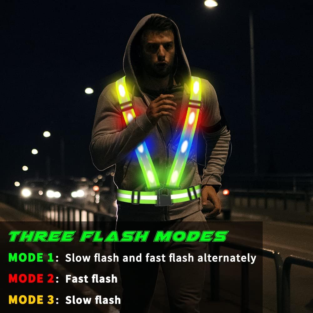 Skiennix LED Reflective Vest - USB Rechargeable Safety Gear with Adjustable Size for Men, Women & Kids