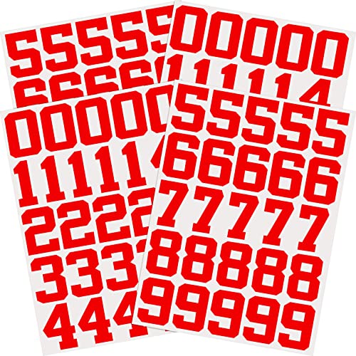 Sports Helmet Number Stickers - 102 Vinyl Decals, Red
