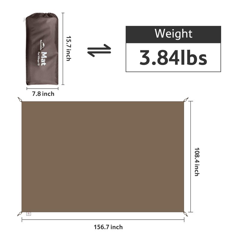 Naturehike Village Tent Footprint,Waterproof PU 3000mm Wear-Resistant Groundsheet Floor Mat
