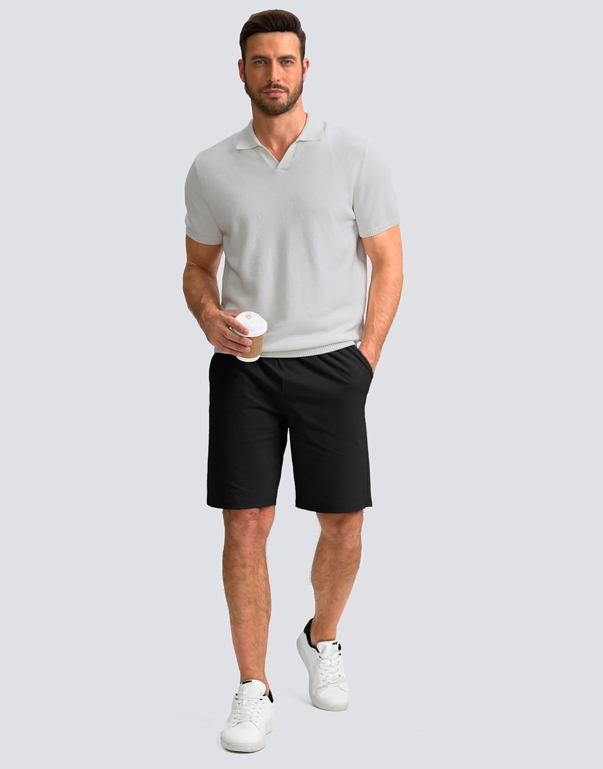 Pudolla Men's Lounge Shorts - Lightweight 9" Sweat Jersey Shorts with Pockets for Gym & Workout