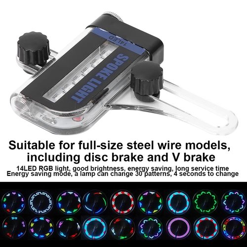 Keenso Mountain Bike Spoke Lights, Dual Side 14LED RGB Rechargeable Mini LED Wire Lamp for Night Riding Safety and Commuting