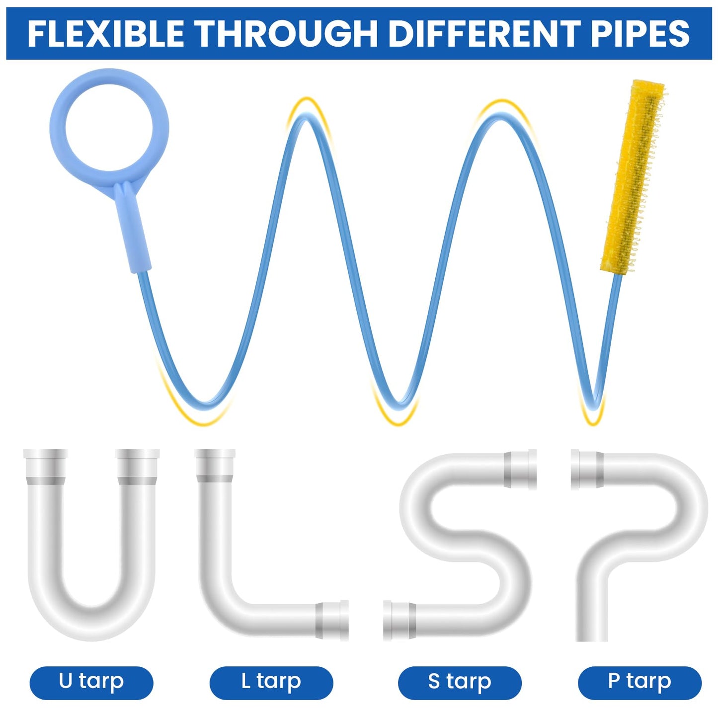 MILYARD 4 Pcs Drain Snake Hair Clog Remover Tool, 50 Inch & 30 Inch Blue Nylon Coated Ring, Anti-Break Flexible Metal Plumbing Snake Tool for Bathroom Sink, Tub, Shower