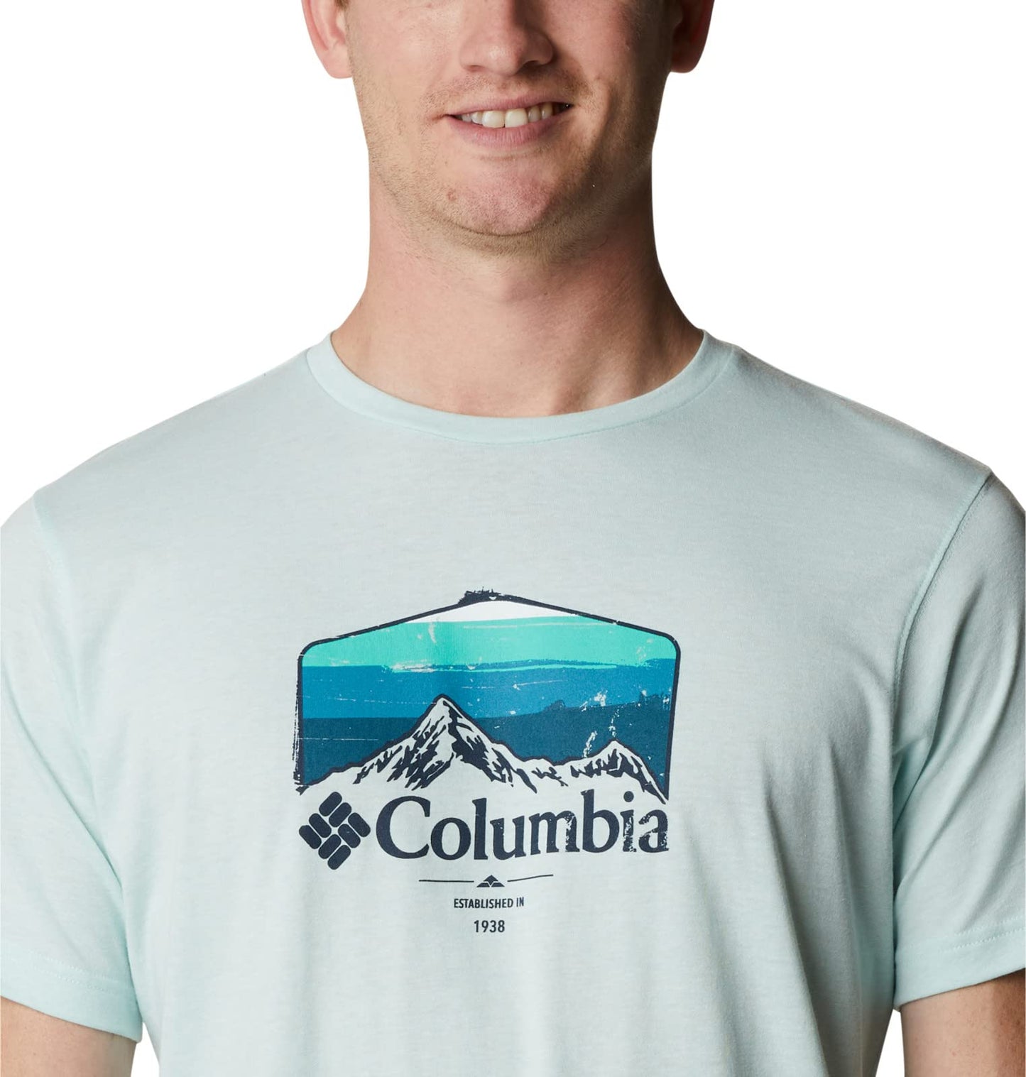 Columbia Men's Thistletown Hills Graphic Short Sleeve, ICY Morn Heather/Hikers Graphic, 3X Big