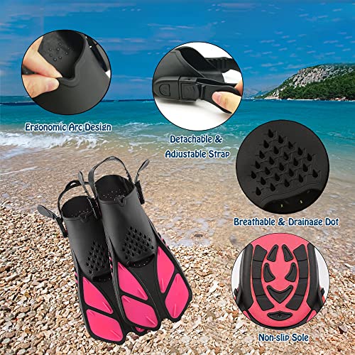 Snorkeling Gear Set for Adults - Anti-Fog Mask, Fins & Bag - Pink, US Men 4-8.5 | US Lady 6-9.5