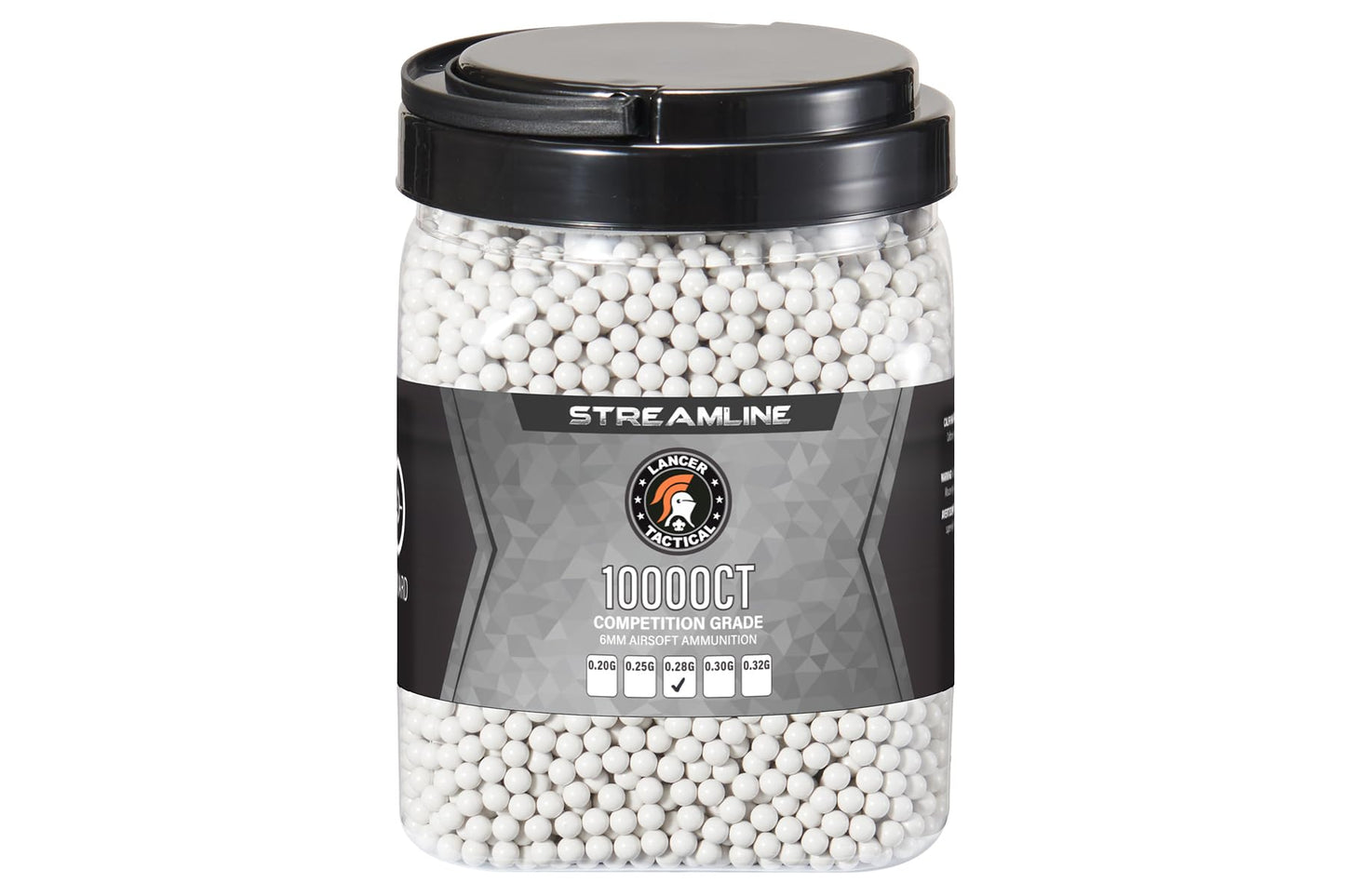 Lancer Tactical 10,000 Round 6mm Airsoft Pellets 0.20g-0.32g, Bucket Size Streamline Competition Grade BBS - Made in Taiwan (0.28g)