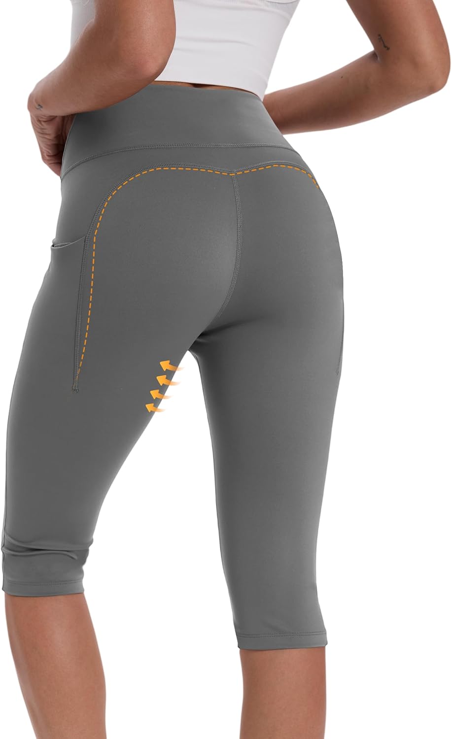 Skiennix Women's Knee-Length Capri Leggings - Stretchy Workout Pants with Pockets for Running & Casual Wear