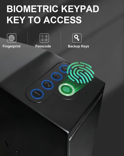 Biometric Pistol Gun Safe - Quick Access Auto Sliding Door | Fingerprint, PIN & Key Security Box - Ideal for Nightstand & Truck