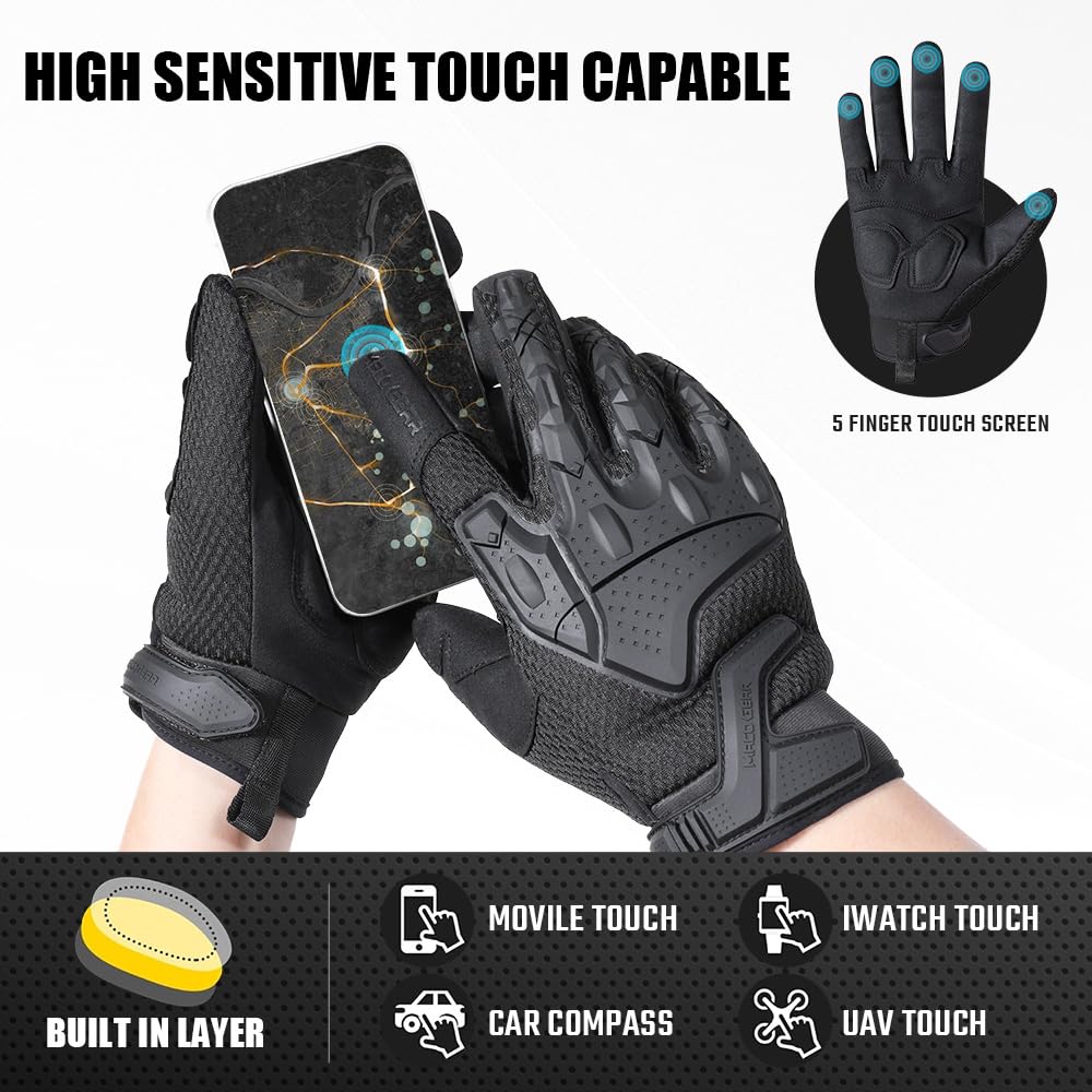 AXBXCX Touchscreen Full Finger Gloves for Men, Padded Outdoor Gloves Black Small