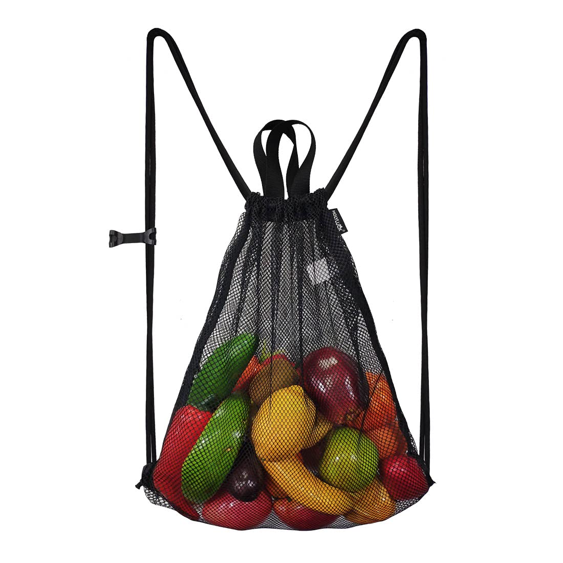 HOLYLUCK Mesh Drawstring Bag With for Swimming, the Beach, Camping and More (1black)