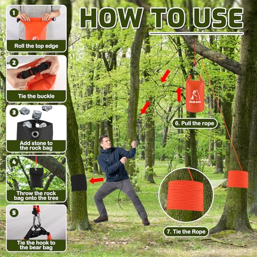 NVAAV Orange 10L Bear Food Bag Hanging Kit – Waterproof 500D PVC, Includes Rope, Carabiners & Bell