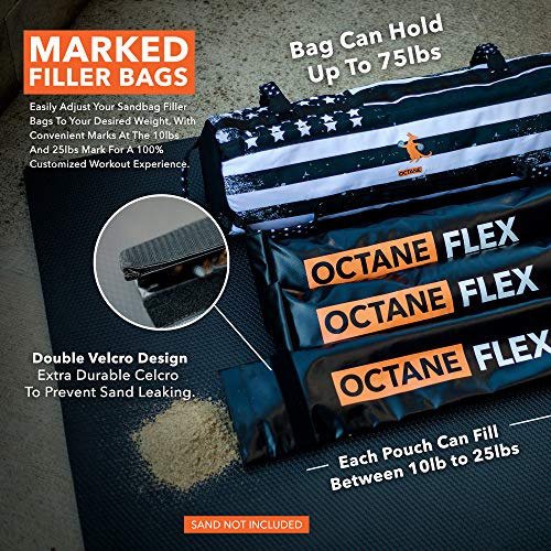 Adjustable Fitness Sandbags - 75lb Home Workout Set with Filler Bags & Exercise Poster