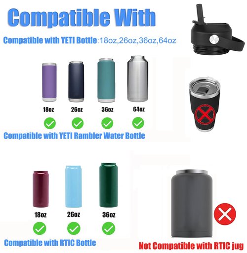 POYAKU Auto Spout Lid for Yeti Rambler 12/18/26/36/46/64 Oz Chug Cap Replacement with Soft Handle for RTIC | Leakproof | BPA Free | Dishwasher Safe (Aotu Spout Lid, Black&Navy)
