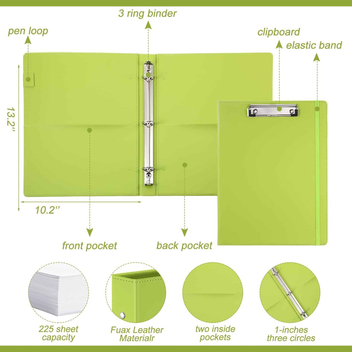 Ctosree 4 Pack Clipboard Binder 3 Ring Binder 1 inch with Pockets PU Leather Clipboard Folder Fits Letter Size 11" x 8.5" Paper Document Organizer for Office Home School