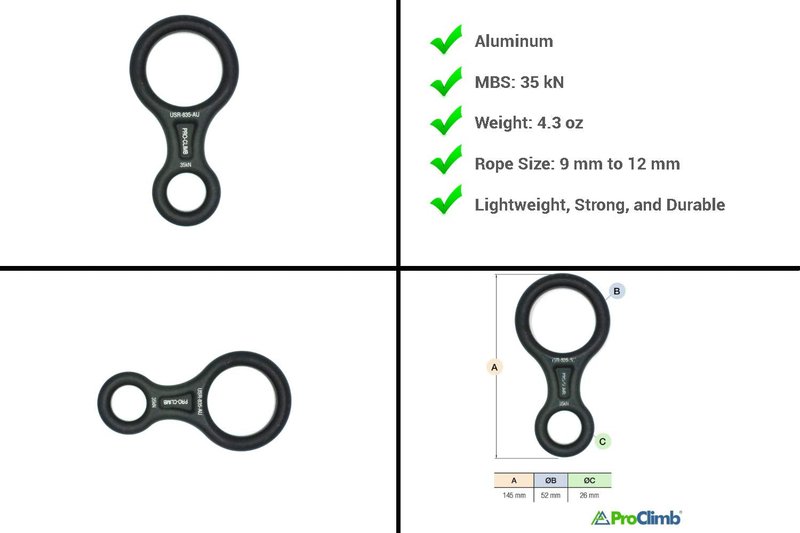 ProClimb 35 kN Fall Rescue Figure 8 Aluminum Descender Rigging Plate Heavy Duty Belay Device (Black)