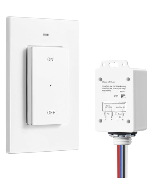 DEWENWILS Outdoor Wireless Light Switch and Receiver Kit IP65 Waterproof 15A High Power Remote Light Switch, No Wiring & 100FT Range Wireless Switches for Lights