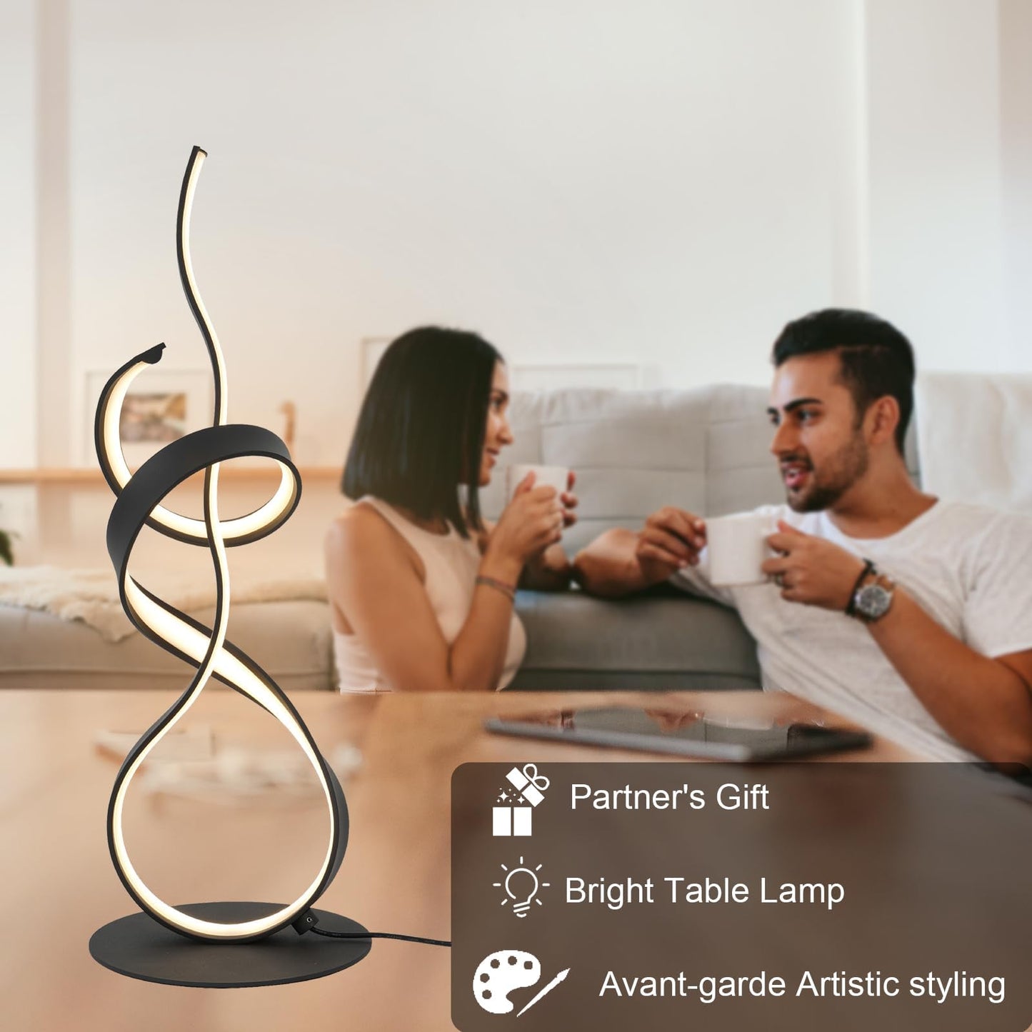 AooLiWang 22inch 24W 2700LM Modern Design 3CCT 2700K/4000K/6500K Stepless Touch Dimmable with Remote Control Art LED Table Lamps for Bedroom Bedside Living Room Villa Gift Idea (Black)