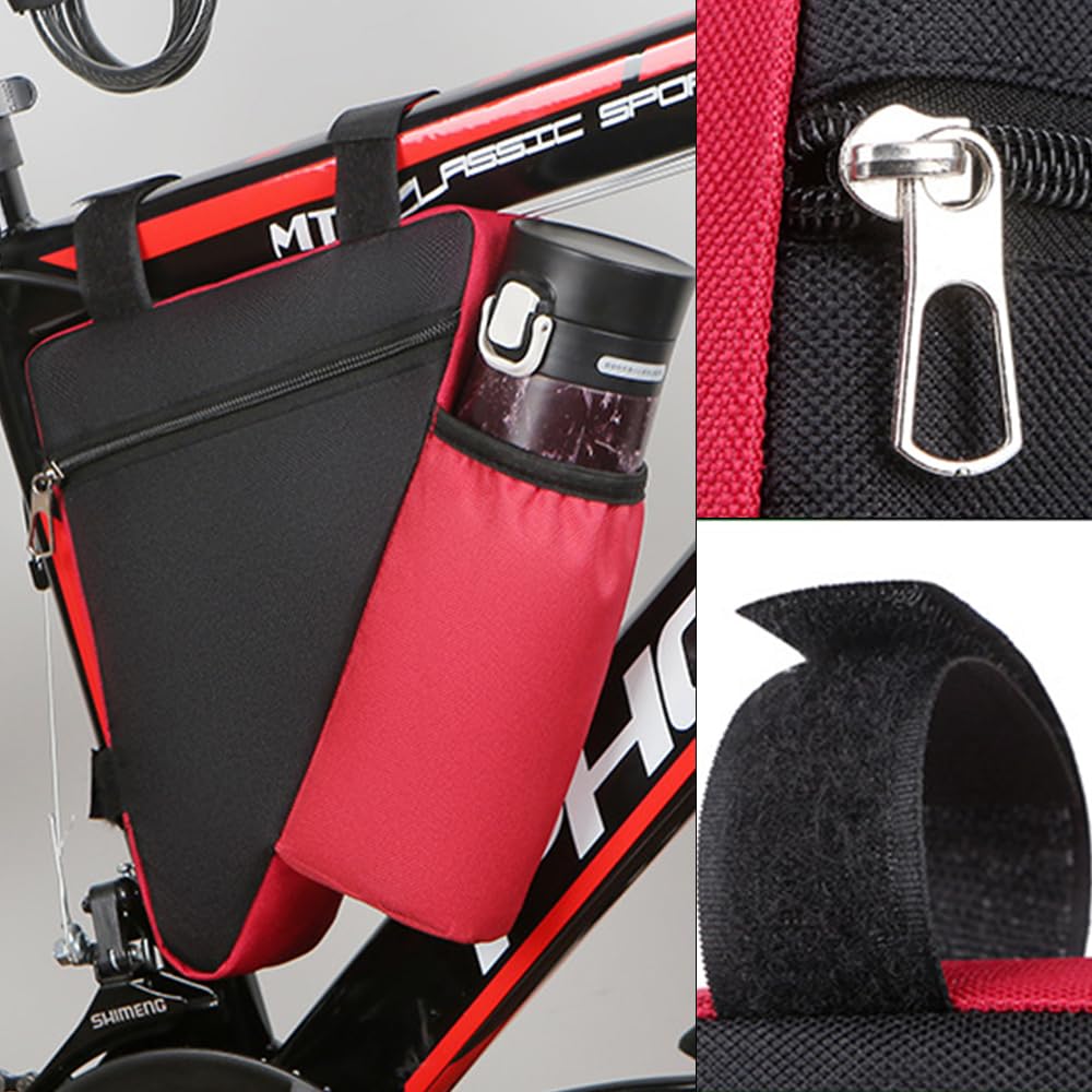 YERGOFE Bike Triangle Bike Bag - Red - Bicycle Accessories for Adult Bikes，Water Bottle Pocket， Waterproof