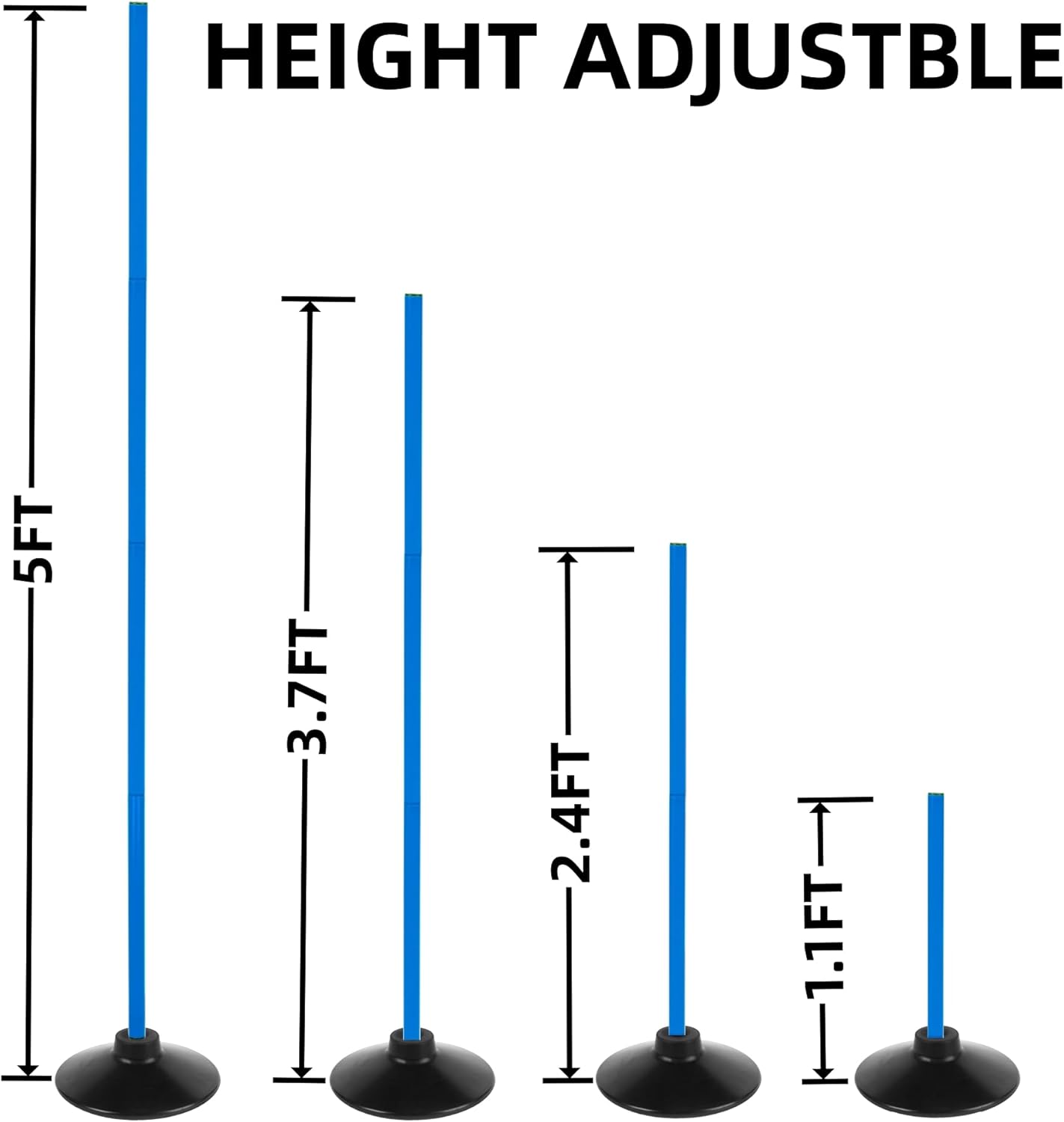 Skiennix 6 Pcs Adjustable Agility Training Poles - 5FT for Soccer, Basketball, Football, & Dog Training | Blue with Rubber Bases & Bag