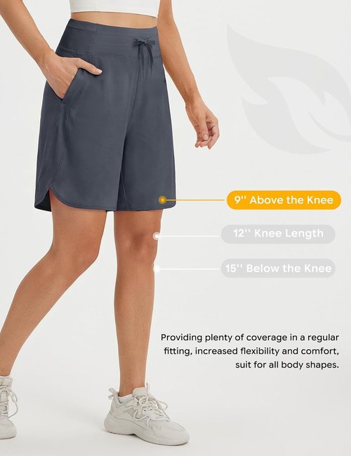 Baleaf Women's Athletic Bermuda Shorts - Quick Dry, High Waisted, UPF 50+, Knee Length with Pockets