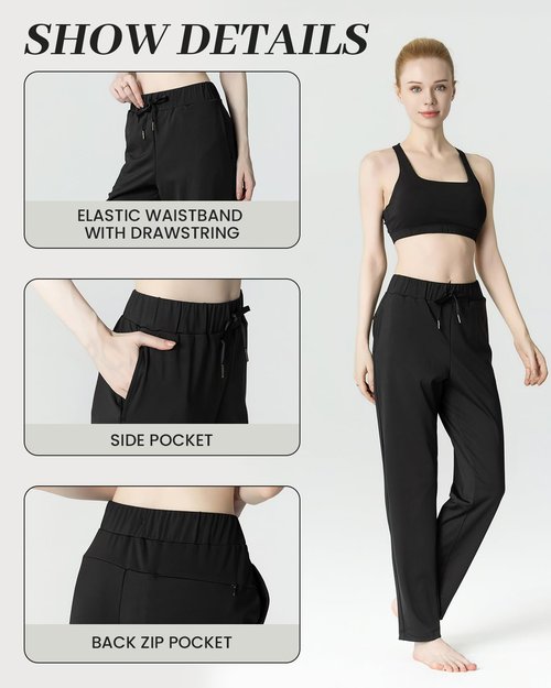 Leapstride KOLP1076-A Women's Track Pant with Back Zip Pocket Black