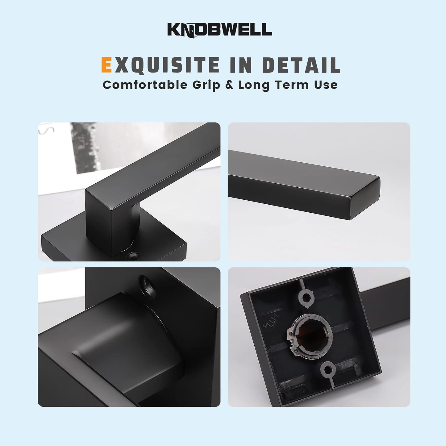 KNOBWELL Dummy Lever Door Handles 8 Pack, Interior Door Levers, Modern Square Matte Black Door Handles, Reversible for Right/Left(Only One Side Use)