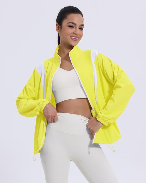 Locachy Women's Athletic Workout Jacket - Lightweight Cropped Full Zip for Running & Hiking