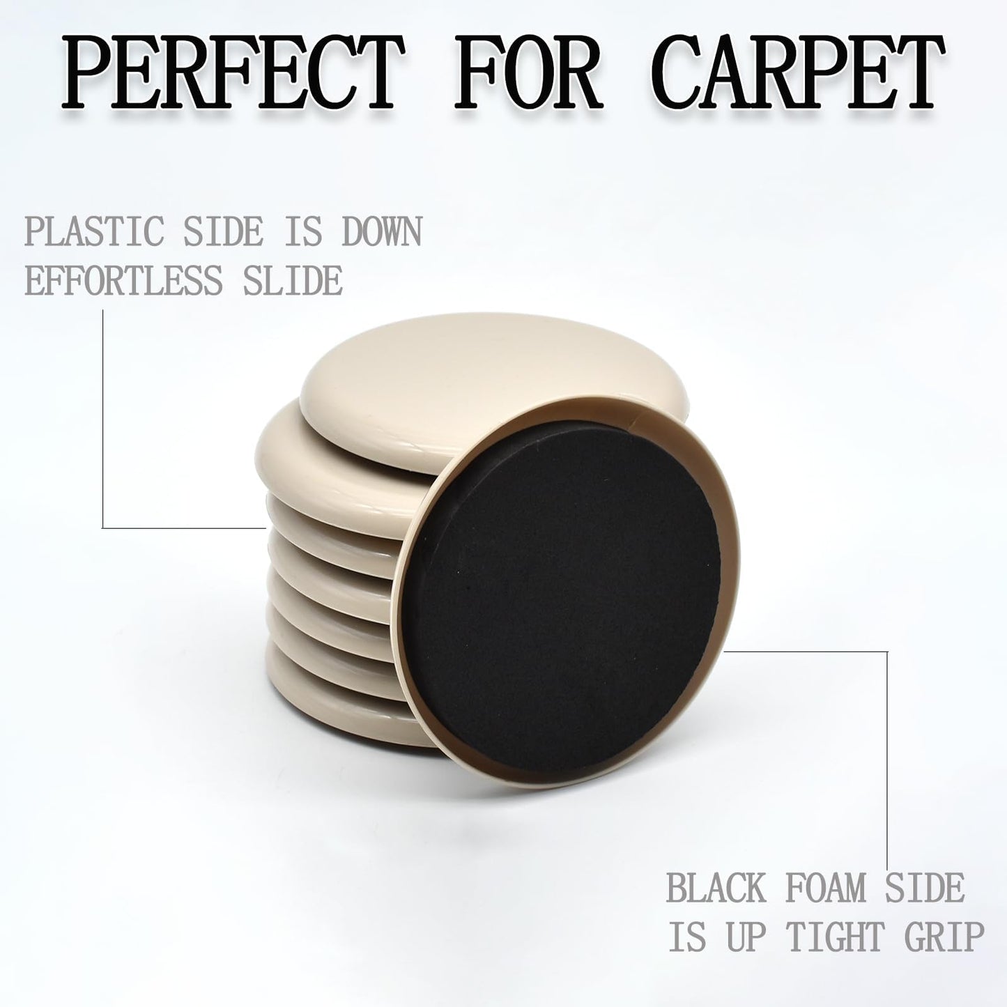 Furniture Sliders, Furniture Sliders Pads for Hardwood Floors, Chair Legs Floors Protectors, Reusable Round Glides Glider, Heavy Duty Furniture Movers Sliders (8 Pcs, 4 3/4inch，Beige)