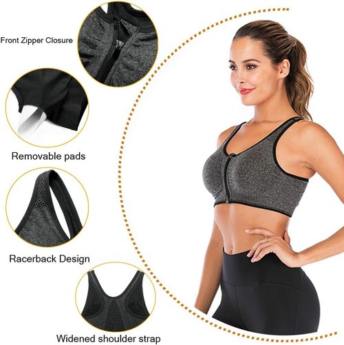 FLORATA Zip Front Sports Bra for Women - Wireless Post-Surgery Yoga Bra | Comfortable Fit